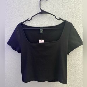Black square neck top